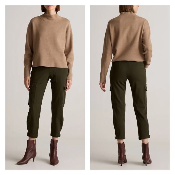 QUINCE Ultra Stretch Ponte Tapered Cargo Pants Womens XS Olive Green Pull On - Picture 1 of 16